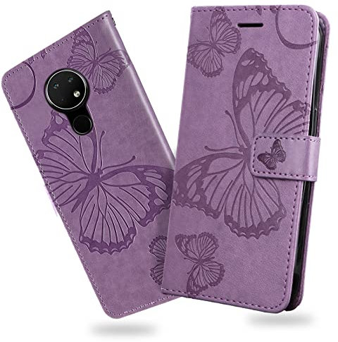 DENDICO Hülle für Nokia 7.2 / Nokia 6.2, PU Leder Magnetverschluss Flip Handyhülle Schutzhülle mit Standfunktion und Kartenfach für Nokia 7.2 / Nokia 6.2, Violett
