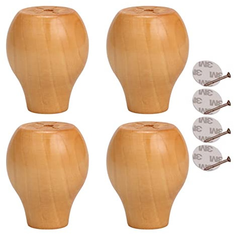 Lot de 4 Pieds de Meubles en Bois Massif, Pattes de Armoire Rond, Remplacement Rehausseur de Bille en Bois de Lotus, pour Fauteuil Commode Canapé Table Basse (6cm/2.36in,Varnish Color)
