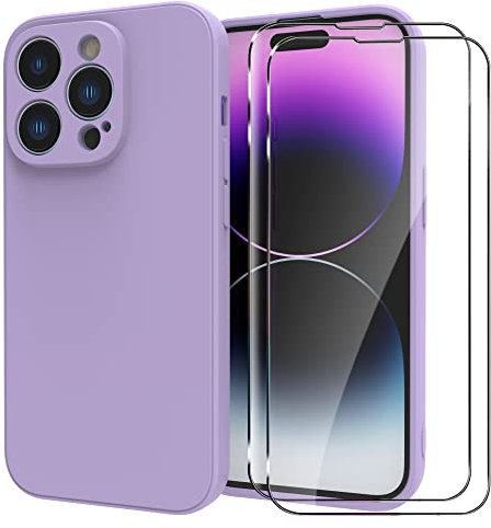 MOONESS Cover per iPhone 14 Pro Max 6.7 Custodia,Con 2 Pellicola Vetro Temperato Morbida Sottile Liquid TPU Case per iPhone 14 Pro Max 6.7 - Viola