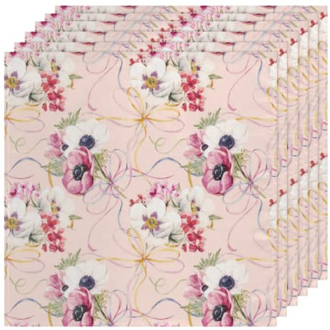 Juego de 6 servilletas de tela para pintura de acuarela, lavables de poliéster, 20 x 20 pulgadas, servilletas de mesa florales de flores rosas para fiestas, bodas, vacaciones, almuerzos