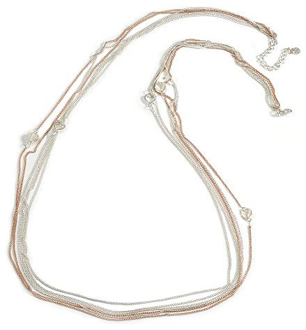 Avalaya Collana lunga a catena multifilo in argento/oro rosa con motivo a cuore, 106 cm, lunghezza 7 cm, Misura unica