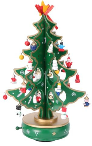 GALPADA Weihnachtsbaum Spieluhr Drehbarer Weihnachtsbaum Figur mit integrierter Spieluhr Holz Merry Go-Round Weihnachtsbaum Geburtstag Xmas Neujahr Geschenk Grün