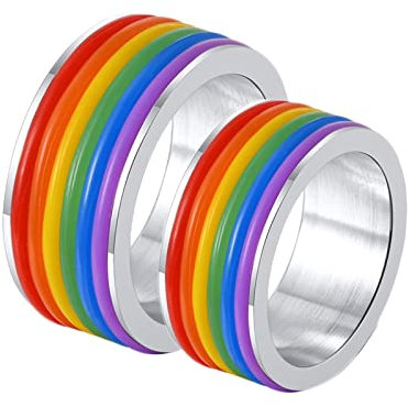 AMDXD Freundschaftsringe, 9mm Edelstahl Verlobungs Ringe Damen Silber mit LGBT mit Silikon Kreis Ring Verlobung Herren Paarpreis, Rechts 52 (16.6) & Links 57 (18.1)