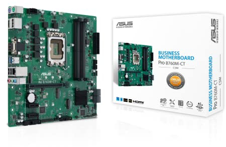 ASUS Pro B760M-CT-CSM Carte mère Commerciale mATX Intel LGA1700 (13e et 12e générations), DDR5, PCIe 4.0, 2 emplacements M.2 PCIe 4.0, USB 3.2 Gen 1 Type-C, D-Sub, TPM IC intégré, Q-LED Core,en-tête