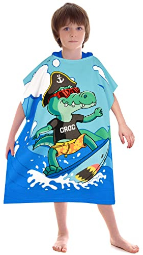 BTNEEU Badeponcho Kinder Badetücher mit Kapuze Poncho Handtücher Mikrofaser Strandtücher Duschtücher Ultra Saugfähig Bademantel Cartoon Schwimmen Handtuch Surfponcho für Jungen Mädchen 6-12 Jahre
