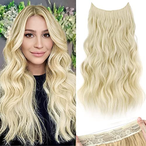 PORSMEER Secrets Haare Extensions Lange Gewellt wellen Natürliches Blond Haarverlängerung mit Verstellbarem Unsichtbarem Draht mit 4 Sicheren Clips,Kunsthaar Haarteile für Frauen 50cm