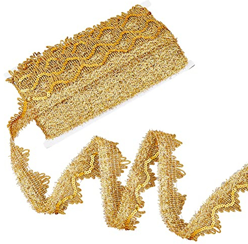 SUPERFINDINGS 14.22 Yarda (13m) Triángulo de Oro Cinta de Encaje Decorada Gimp Trim Lentejuelas Metálicas Paillettes Costura Artesanía Suministros