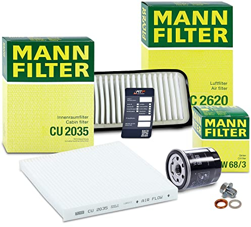 MANN-FILTER Inspektionspaket Filterset 1x Ölfilter, 1x Luftfilter, 1x Innenraumfilter, 1x Ölablassschraube mit Dichtring Kompatibel mit TOYOTA AVENSIS (_T25_), COROLLA (_E12_) (ZER_, ZZE12_, R1_)