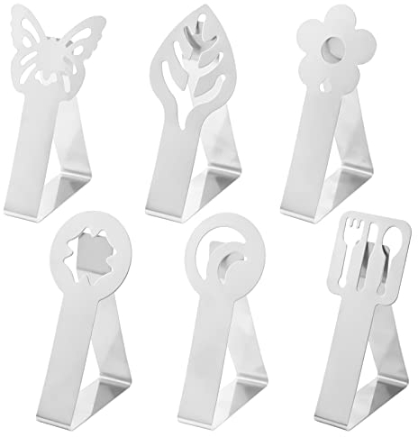 MplehDa 6 Stück Tischdeckenclips, Klammern Tischdecke Outdoor, Große Tischtuchklammern Edelstahl, Tischtuchhalter aus Stahl, Blatt Blume Motive, für Outdoor, Garten, Camping, große Tischdeckenhalter