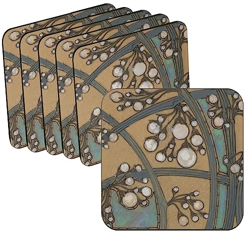 Untersetzer aus Kork, Jugendstil, Blumenmotiv, elegant, modern, dekorativ, 6 Stück (95 x 95 mm)