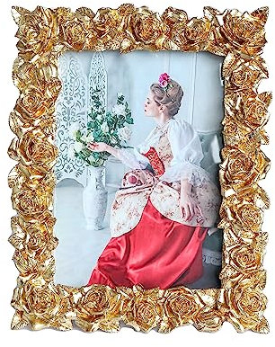 MOMLKFDAY Vintage 5x7 Picture Frame - Rose Gold Flower Leaf with Glass Front - Antique Style for Tabletop or Wall Hanging