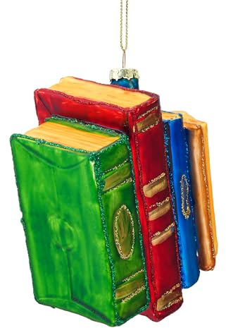 Joiedomi Weihnachtsbuch-Glasornament, traditionelles Weihnachtsglas geblasenes Ornament für Weihnachtsbaumdekoration, Buchstapel-Ornament, Urlaub, Party, Gastgeschenk,