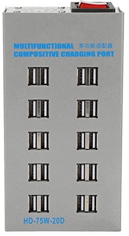 EVTSCan Portable 20 Ports Powered USB Hub, Stainless Steel Industrial Grade USB 2.0 Hub, Plug and Play, Windows Mac Compatible, for External Hard Drives, Printers, Scanners