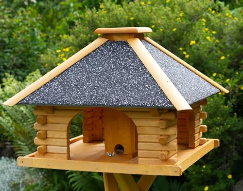 Deko-Shop-Hannusch Vogelhaus wahlweise mit Ständer und Solarbeleuchtung, Verschiedene Dachfarben (Vogelhaus mit Solar, Dach Stein anthrazit/grau)