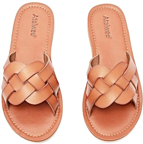 Ataiwee Damen Slide Sandalen - Komfortable Slip On Mode Strappy Flache Sommer Schuhe.(1908002,LB/MF,40)