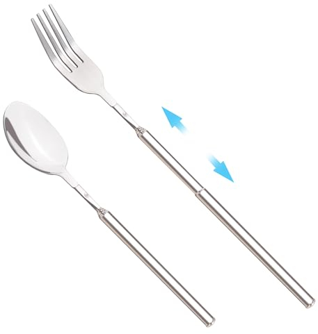 Lot de 2 fourchettes télescopiques en acier inoxydable extensible jusqu'à 63,5 cm, pour barbecue, fruits, dessert, fourchette et cuillère