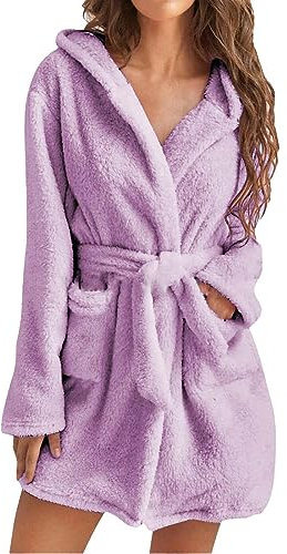 MJGkhiy Vestaglia Donna Pile Invernale Caldo Comodo Con Cappuccio Flanella Accappatoio Vestaglie Cotone Con Cintura Termico Abbigliamento Da Notte Loungewear Fleece Accappatoio