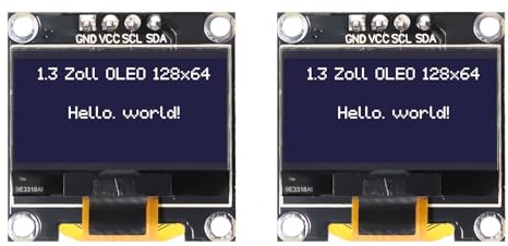 1,3 Zoll OLED Display Modul RUIZHI 2 Stück 1,3 Zoll OLED Display I2C 128 x 64 Pixel I2C Bildschirm Anzeigemodul mit weißen Zeichen kompatibel mit Arduino