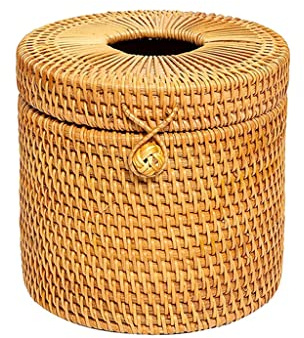 Boîte à mouchoirs en rotin avec Couvercle en Papier, Support décoratif en Osier avec Couvercle, boîte à mouchoirs en Papier Toilette à Un Seul Rouleau (D Gris Clair)