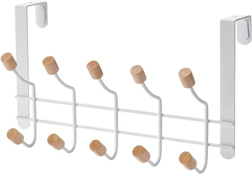 TentHome 2er Set Türhaken Türgarderobe Doppelhaken zum Einhängen Garderobenleiste Hakenleiste Metall Holz Tür-Garderobe Kleiderhaken Weiß/Natur (Large2)