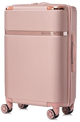 BETLEWSKI - Großer Koffer Hartschale - Reisekoffer mit 4 Rollen - Leicht Hartschalenkoffer ABS Rollkoffer mit Schloss - Modell Titania- Größe 76 cm x 48 cm x 28 cm 93 Liter (Roségold)