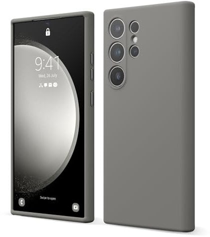 elago Cover Silicone Liquido Compatibile con Samsung Galaxy S24 Ultra Case, Custodia Silicone Premium, Protezione Completa [Struttura Antiurto a 4 Strati], Fodera in Morbida Microfibra (Grigio Medio)