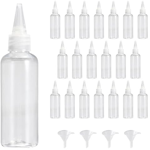 Omevett 20 Pcs Squeezy Bottles with Nozzles Small Plastic Squeeze Bottle 100ml Mini Sauce Bottles Clear Squeeze Condiment Bottles Liquid Dropper Dispensing Bottles with 4 Funnel for Sauce Lotion