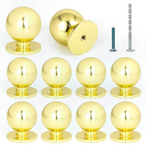 UVTQSSP Goldfarbene Schrankknäufe für Schränke, goldfarbene Knäufe für Kommoden, 2,5 cm, rund, goldfarben, Küchenschrankknäufe, Kommodenknöpfe, Schrankknäufe für Bifold Türen, 10 Stück