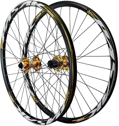 NBTRXWAFR 26/27.5/29-Zoll-MTB-Laufradsatz Scheibenbremse Schnellspanner Mountainbike-Laufräder Alu-Legierung Doppelschicht-Felge Vorder- Und Hinterrad Für 7-12 Gang Kassette 32 Löcher,Gold,29inch