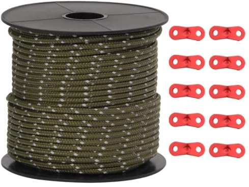 vidaXL Zeltleine, Zeltschnur mit Seilspannern, Abspannleine Reflektierend für Zelt Camping, Abspannseil Campingseil, Polypropylen 50m 4mm