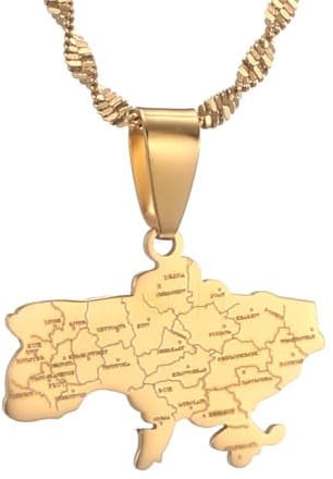Everyiod Halskette Mit Anhänger „Ukraine-Karte“ – Modischer, Trendiger Halsketten-Charm-Schmuck, Pullover-Halskette Im Ethnischen Stil Für Damen/Herren/Mädchen/Jungen/Unisex, Gelb, 50 Cm