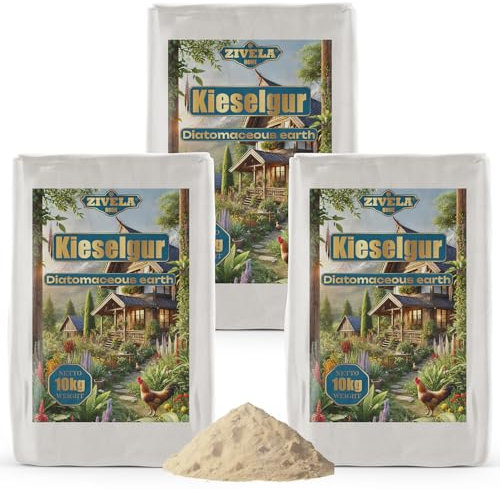 Kieselgur für Hühner 30kg - 100% Natürliche 3x10 kg Kieselgur Fein für Gartenbau, Technische Anwendungen und Tierhaltung, Sicher und Effektiv im Kampf gegen Schädlinge - Ideal für Hühnerställe