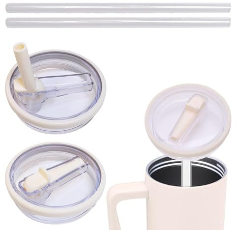 2 Pcs Leak Proof Lid Replacement Lid, Spill Leak Proof Cup Lid Fits for 40oz Tumbler, Come with 2Pcs Straw, Flip Straw Cup Lid for Travel Cup Accessories