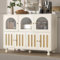 Lexiou Modernes Sideboard, Changhong-Glastürdesign, Tür in Klaviertastenform, runde Säulenbeine, stilvoller Aufbewahrungsschrank, geeignet für Esszimmer und Wohnzimmer (Weiß)