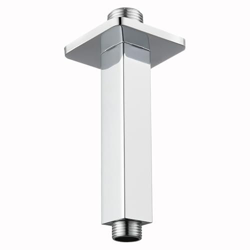 Voolan Shower Arm with Flange, Ceiling Mounted Square Fixed Shower Pipe, Bathroom Straight Rain Shower Replacement Arm, Universal Connection 1/2 NPT (4 Inch, Chrome)