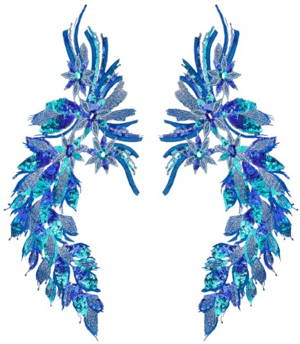 MAYJOYDIY 2 Stück Blaue Spitzen Pailletten Bestickte Aufnähen Flicken Bestickte Spitzenapplikationen Blumen Pailletten Spitzenapplikationen Für Hochzeitskleider Nähen Kleidungs Kleidungsdekoration