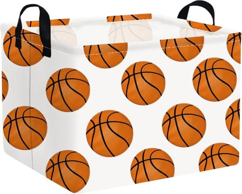 FXOLCSHE Rectangular Basketball Basket,Canvas Basketball Laundry Basket,Kids Toys Storage Bin with Handles,Boys storage box,Baby hamper,Room Decor(Basketball)