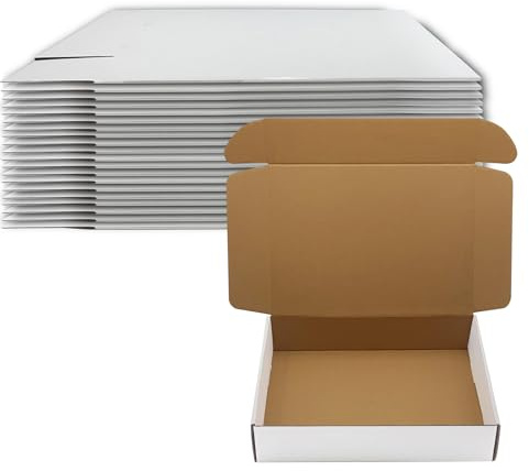 14x10x3 inch Shipping Boxes Set of 20, White Corrugated Cardboard Mailers