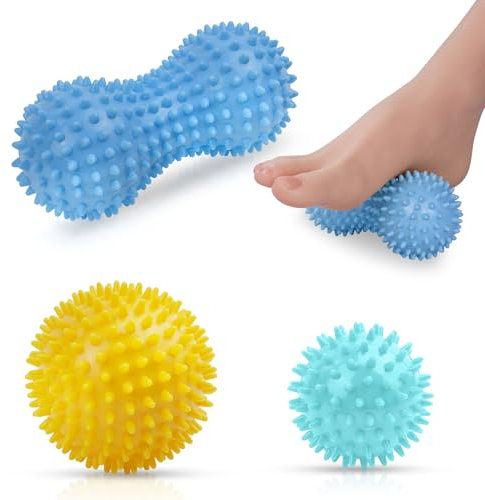 URAQT Massagebälle Faszienball, 3er Set Igelball Set, Spiked Massage Ball Hart, Massagebälle mit Noppen,für Rücken Beine Füße Hände(Gelb + Blau + Grün)