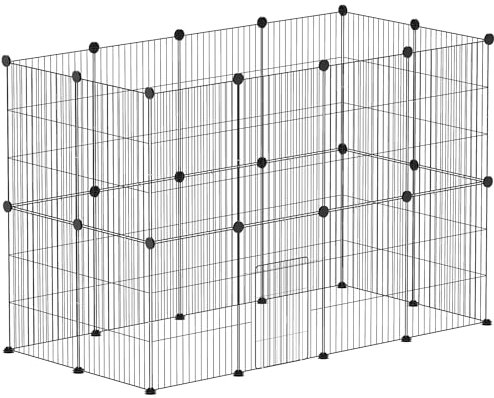 PawHut Enclos pour Animaux, Parc pour Petits Animaux modulable, 24 Panneaux, pour Lapins, cochons d'Inde, hérissons, grillagés en Acier, 120 x 60 x 80 cm, Noir