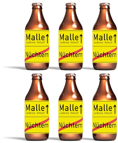 Mallorca Bier Flaschenetiketten 6 Stk - Nüchtern x Mallorca Ortsschild - Party Idee für JGA, Mannschaftsfahrt und Urlaub