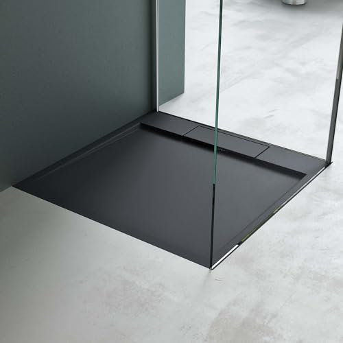 Mai & Mai Receveur de Douche 70x70 bac à Douche Gris-Noir en Résine Marbre Artificielle 70x70x4cm Géo4