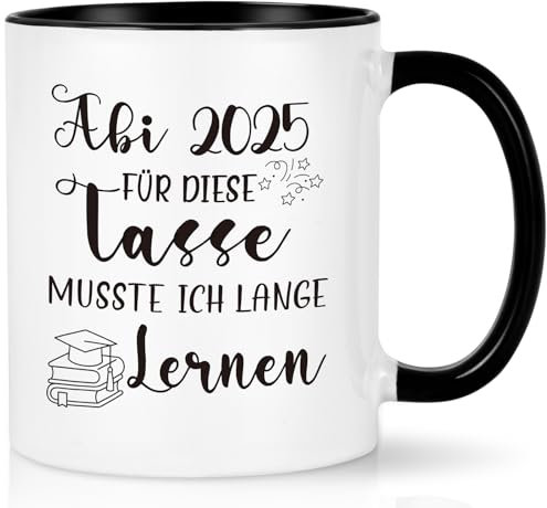 Joymaking Abitur Geschenke 2025 Abi Geschafft Kaffee Tasse - Abi 2025 für diese Tasse musste ich lange lernen - Geschenke zum Abitur Bestandene Prüfung Schulabschluss für Jungs Mädchen, 320ml Schwarz