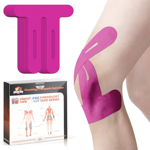 KTQUICK Knie Tape Vorgeschnitten, 10 Stück, Precut Kinesiotapes Hautfreundlich mit perfektem Trage-komfort, Wasserfestes & Elastisches Tape Kniegelenk für Knieschmerzen - Rosa