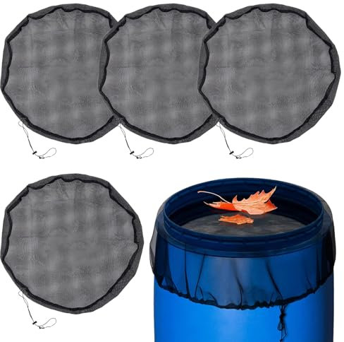 4 Unidades de Red para barriles de Lluvia, 80 cm, Cubierta Ajustable con cordón, Red de, Red de protección para Barril de Lluvia, Resistente a la Intemperie, Mosquitos, Hojas e Insectos