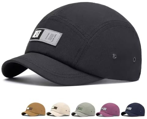RUICHENG Short Brim Baseball Cap Unisex Einfarbige Kappe 5-Panel Basecap Outdoor Schildkappen (DE/NL/SE/PL, Numerisch, 56, 60, Schwarz)