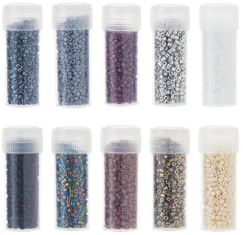DICOSMETIC 50G 10 Farben Zylinder Glas Rocailles Mini Schwarz Weiß Perlen Set 2mm Rocailles Perlen Runde Mini Glas Perle Lockerer Abstand Perle Für Armband Halskette Ohrring Schmuckherstellung