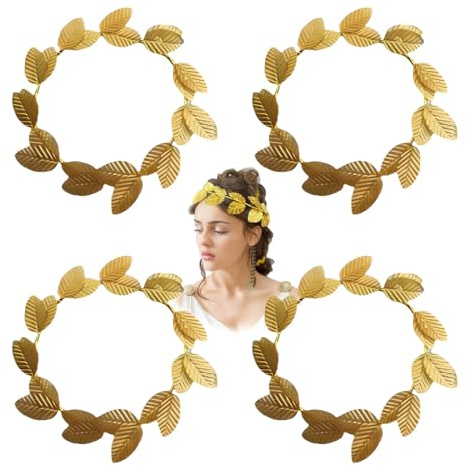 JYNVO Lot de 4 couronnes de laurier dorées, serre-tête grec en feuille d'or, pour mariage, fête, bal de fin d'année, défilé de mode