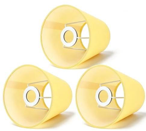 3PCS Small Lamp Shade, Fabric Lampshade Cover E14 Clip on Lampshade Chandelier Lampshade Replacement for Home Bedroom Hotel (Lemon Yellow)