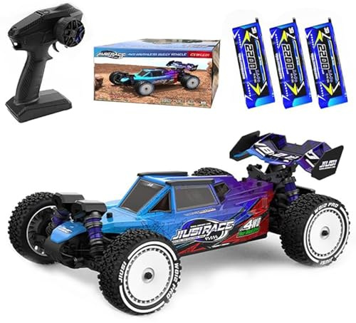 Ledovan 100KM/H Bürstenlose Ferngesteuertes Auto, 1:12 Wasserdicht Rennauto, 2.4GHz All Terrain RC Buggy für Erwachsene, 4WD Hochgeschwindigkeits Offroad RC Monster Truck, 3 Batterien(Blau)